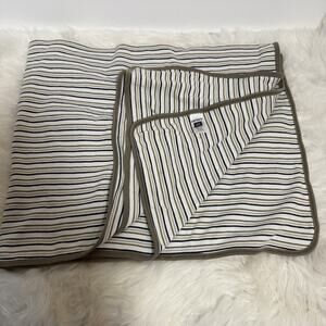 Carter's Navy Blue Olive Tan Stripe Cotton Jersey Knit Baby Blanket Stretchy OS